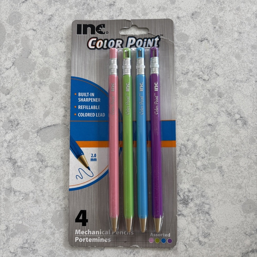 1 PACK 4 MECHANICAL PENCILS INC® COLOR POINT™ 2.0mm COLORED LEAD ASSORTED COLORS
